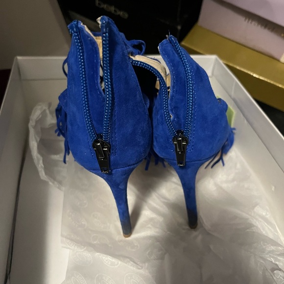 Steve Madden Fringly Cobalt Blue Suede Heeled Sandals - Picture 4 of 4